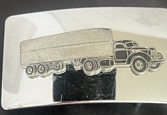 Vintage Diesel Semi Truck Trucker Belt Buckle Mirrored Rectangle 2 X 3.25 USA