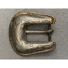 Vintage Mexico Ornate Scroll Design Alpaca Belt Buckle set Nickel