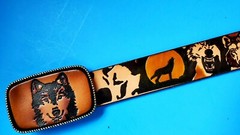WOLF SCENE Genuine Leather Belt & Matching WOLF Epoxy Buckle A