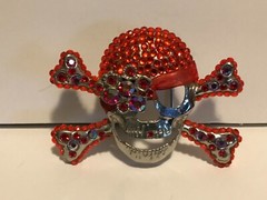 Large Silver Skull Crossbones Red Rhinestones Belt Buckle Jolly Roger Buccaneer