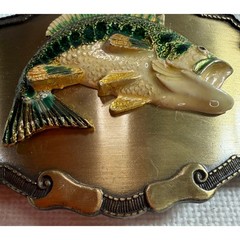 Vintage Raintree Bass Fishing Belt Buckle Enamel Largemouth Fish 1979 USA Made