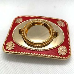 Silver Dollar Red & Gold Mirror Western Style Belt Buckle