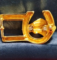 Vintage Rare Vicenza Gold-tone Horse Head Horseshoe Belt Buckle 3.5&Prime; Wide