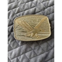 Vintage Eagle Mountain Scene Belt Buckle Gold Tone Western Americana #161404