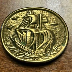 Unbranded Sailing Ship Belt Buckle Mens OS Brass Good Nautical Vintage