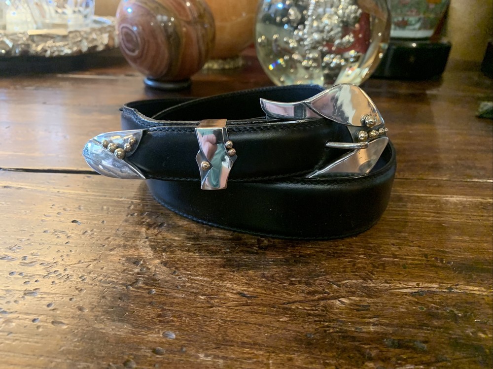 Pat Areias Sterling Silver 14K James Reid Style Belt Buckle 33-35-1.3/8-1”✅nu