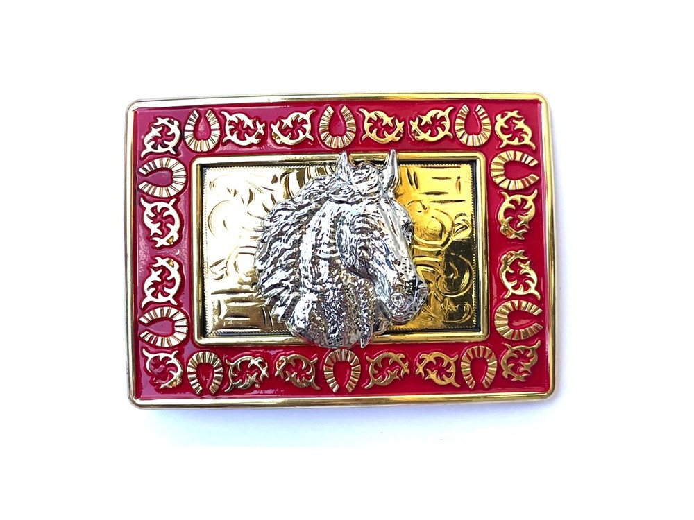 Western Buckle HorseShoe Silver Gold Red Horse Head Cowboy 2 » Hebillas Vaqueras
