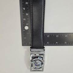 Men&rsquo;s Wolf Head Fashion Belt Silver Buckle Black