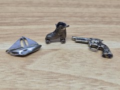 Vintage Miniature Roller Skate Shoe Revolver and Sailing Boat Trinkets