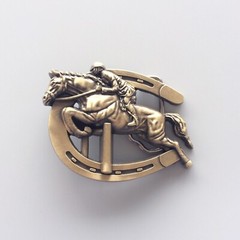 Vintage Bronze Plated Horse Jumping Sports Belt Buckle Boucle de ceinture