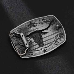 American Flag Bull Western Cowboy, Cowgirl Belt Buckle Antique Silver Tone