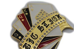 Men Women Bling Big Gold Metal Belt Buckle Royal Flush Cards Las Vegas Casino