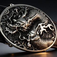 Antique Silver Tone Dragon Belt Buckle Oval 3D Chinese Men Western Biker Gothic