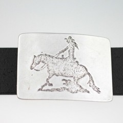 Cowgirl Equestrian Rectangle Belt Buckle in Antique Silver, Western Interchangeable Buckle