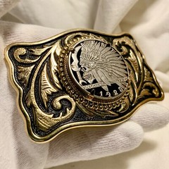 Unique Indian Warrior Skull Hobo Nickel Cut Out Coin Belt Buckle