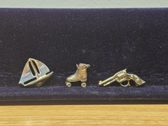Vintage Miniature Roller Skate Shoe Revolver and Sailing Boat Trinkets