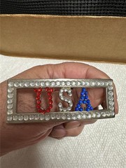 Vintage USA Bling Belt Buckle Red White and Blue Stones