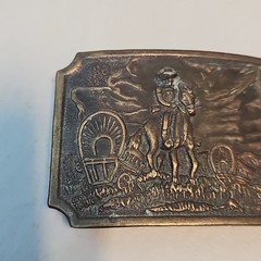 Vintage Western Belt Buckle Pioneers Wagon Train Trail Cowboy Horse