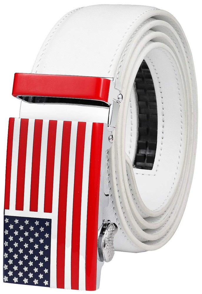 Falari Leather Dress Belt Ratchet Fit from 28 to 36&Prime;, 8172-usa Flag (White)