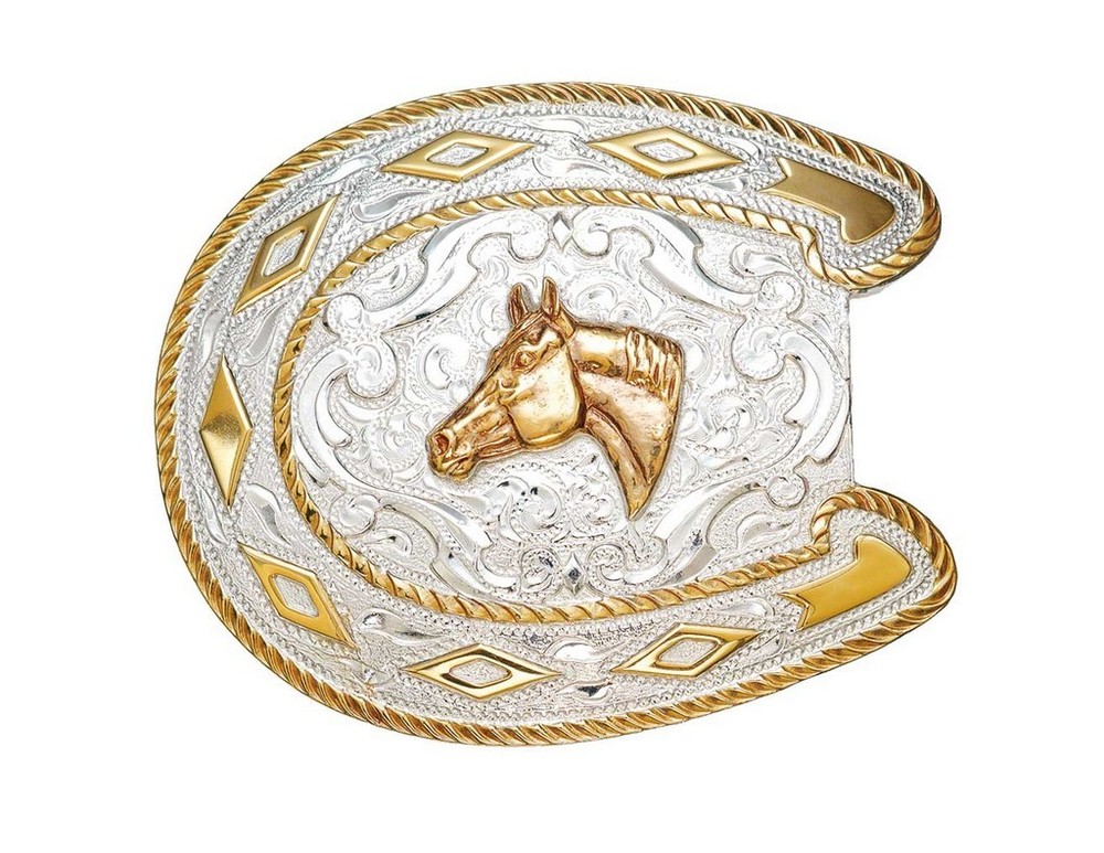 Crumrine Western Belt Buckle Horseshoe Head Silver Bronze C09495