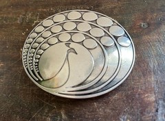 Vintage Peacock Belt Buckle Silver Tone Metal 70s Boho Western Cowboy Snap On
