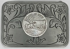 BELT BUCKLES USA 1926 Oregon Trail Coin Concho Silver Rectangle Western NWOT!