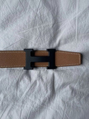 Hermes Black and Brown Reversible Leather Belt w Black Noir H Buckle Incl Box 95