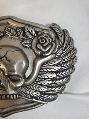 Belt Buckle – Skull With Wings and Roses. Biker Buckle to suit 1.5&Prime; (40mm) Belt