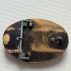 Vtg Western Belt Buckle Gold Tone Brown Stone Brass Made In USA Unbranded