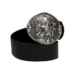 Sugar Skull woman german silver belt buckle, Santa Muerte Skull El Día de Muerte