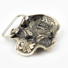 Skull belt buckle, Human skull german silver belt buckle Jolly Roger