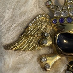 Bling Goldtone Covered Skull Belt Buckle in Clear & Purple Rhinestones