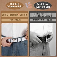 UpFind White Western Belts for Men Cowboy 42&Prime; to 45&Prime; Waist Adjustable,