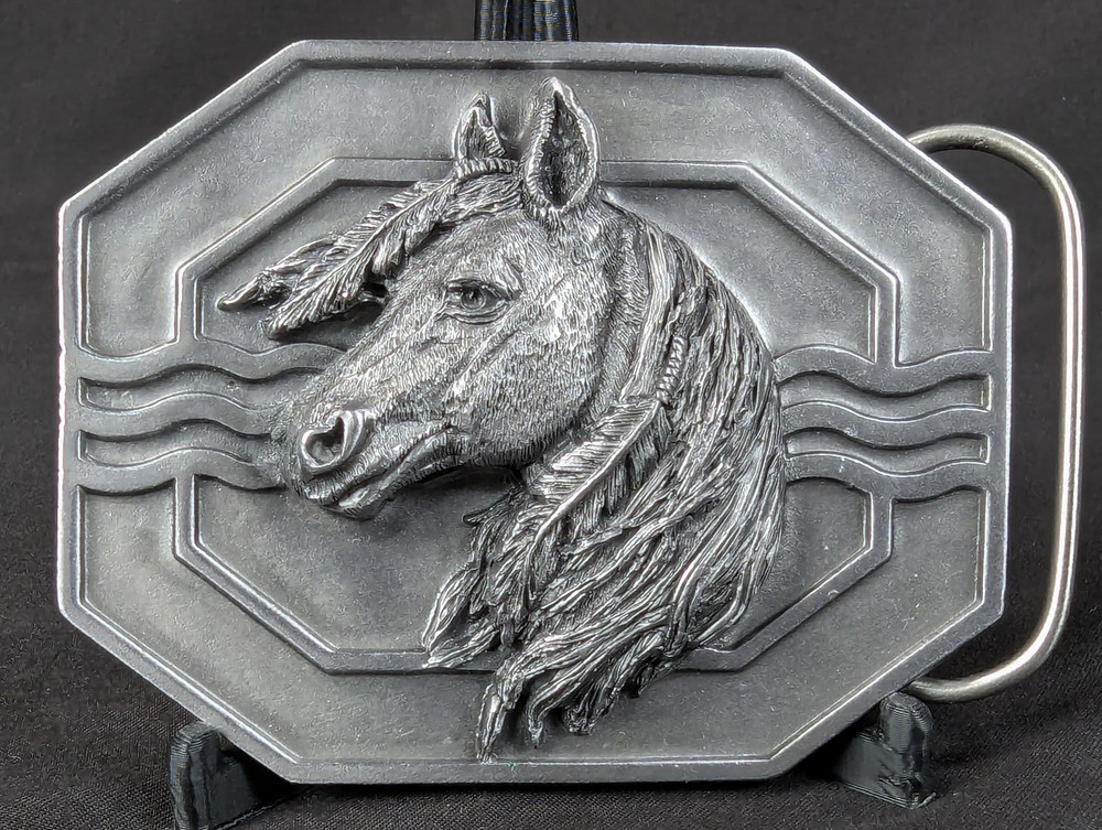 Vintage 1988 Siskiyou Buckle Co Mighty Horse Belt Buckle Solid Pewter Made in…