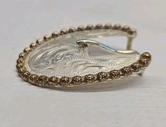 DALE CHAVEZ DESIGN BY VTG BELT BUCKLE SILVER W/COPPER EDGE 2.75&Prime; X 2.25&Prime; SIGNED