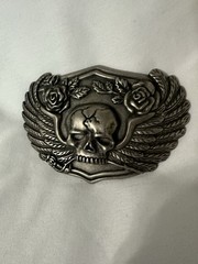 Skull With Wings and Roses Belt Buckle Biker Buckle to suit 1.5&Prime; (40mm) Belt