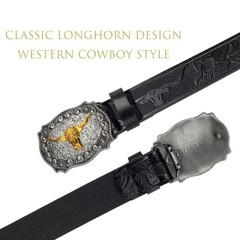 Eohak Western-Cowboy-Belts for Men Women Floral-Engraved-Belt Medium, Black