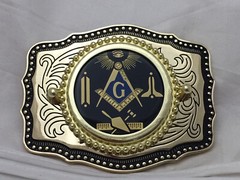 Masonic Symbols Belt Buckle Western Style Black and Gold (W167)