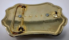 Belt Buckle Gold Color Trim With Oval Brown Green Center