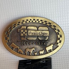 Vintage Purina Chow 100th Anniversary Belt Buckle 1894-1994 Brass Farm Animals