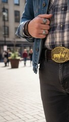 Men Gold Metal Belt Buckle Deer Nature Hunter Western Fashion Pant Jeans Casual