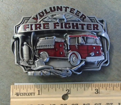 Volunteer Firefighter Truck Men&rsquo;s Belt Buckle Silver Tone Fit 1.5&Prime; Belts Enamel