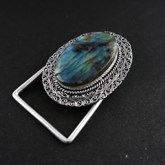 Natural Labradorite Gemstone Handmade 925 Sterling Silver Vintage Belt Buckle