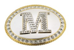 Initial M Belt Buckle Multiple Style Real Rodeo Western Letter Cowboy Men Women