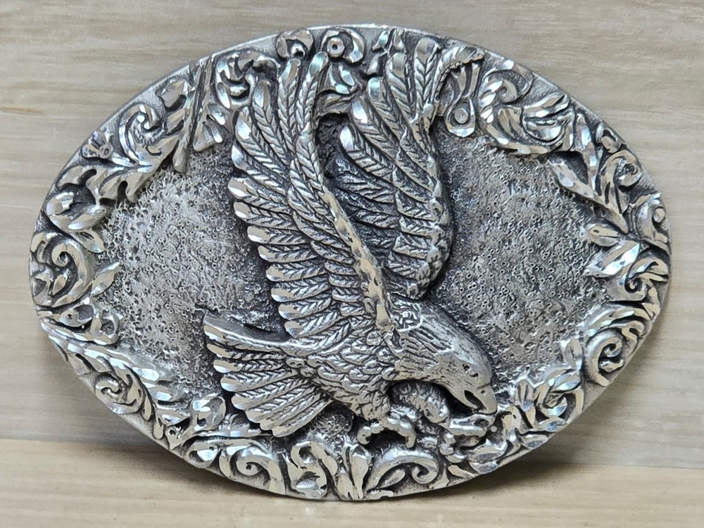 Vintage EGE Belt Buckle Antique Silver 3.5&Prime; Oval Flying Eagle Western USA