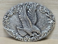 Vintage EGE Belt Buckle Antique Silver 3.5&Prime; Oval Flying Eagle Western USA