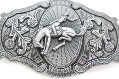 Men Silver Color Metal Western Belt Buckle Rodeo Horse Cowboy Long Shape Casual