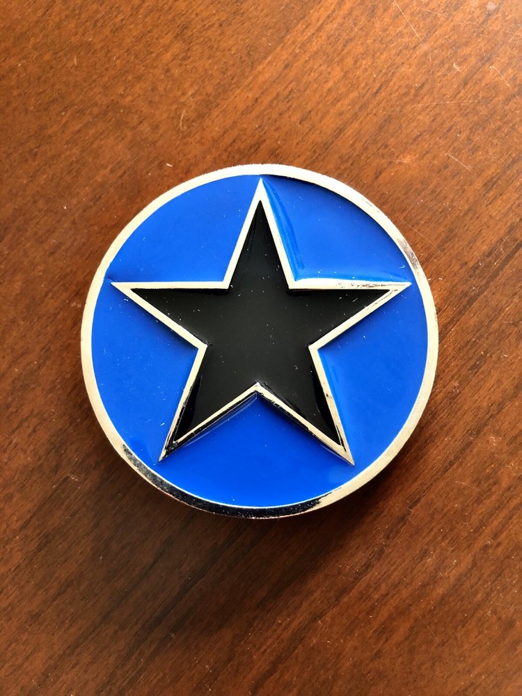Simple Round Black Star Pentagram Punk Rock Blue Metal Unisex Men’s Belt Buckle
