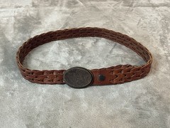 Mens Oden floral Leather Tooled Belt Buckle W/ Brown Leather Braided Belt