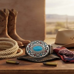 New Men Women Silver Metal Fashion Belt Buckle Native Ethnic Oval Turquoise Blue